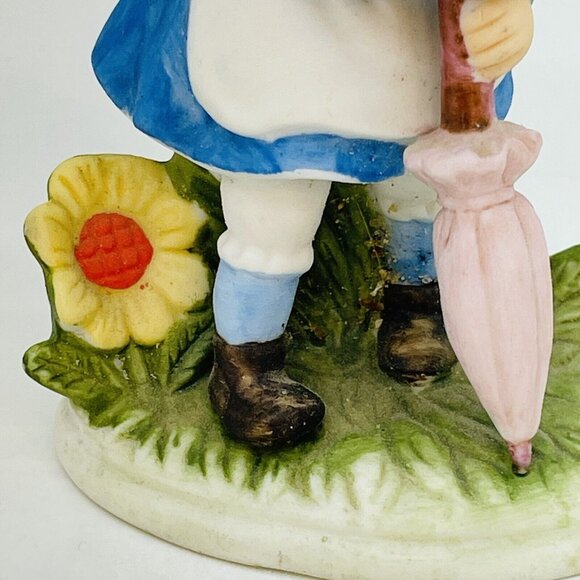 Vintage Kelvin Hand Painted Porcelain Figurine Girl wUmbrella Vivid Colors Japan - Picture 6 of 12